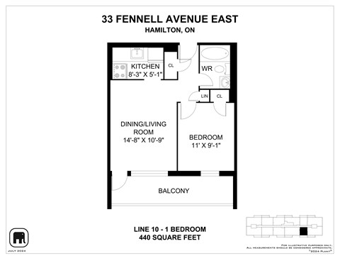 Floor plan for studio, 1 bath, 440 sqft